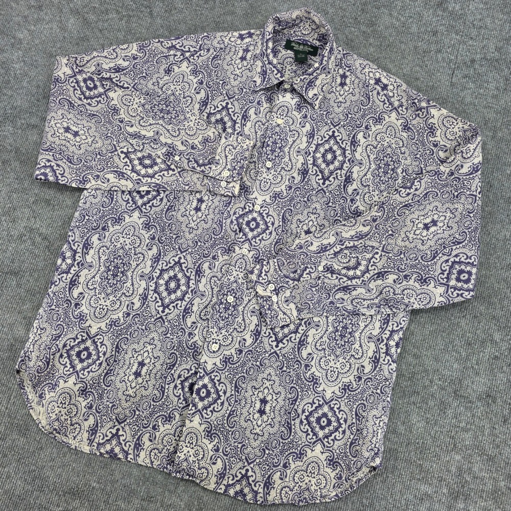 Brooks Brothers Country Club Mens Large Linen Paisley Button Down Shirt Purple